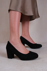 MELROSE MID BLOCK HEEL COURT SHOES IN BLACK SUEDE