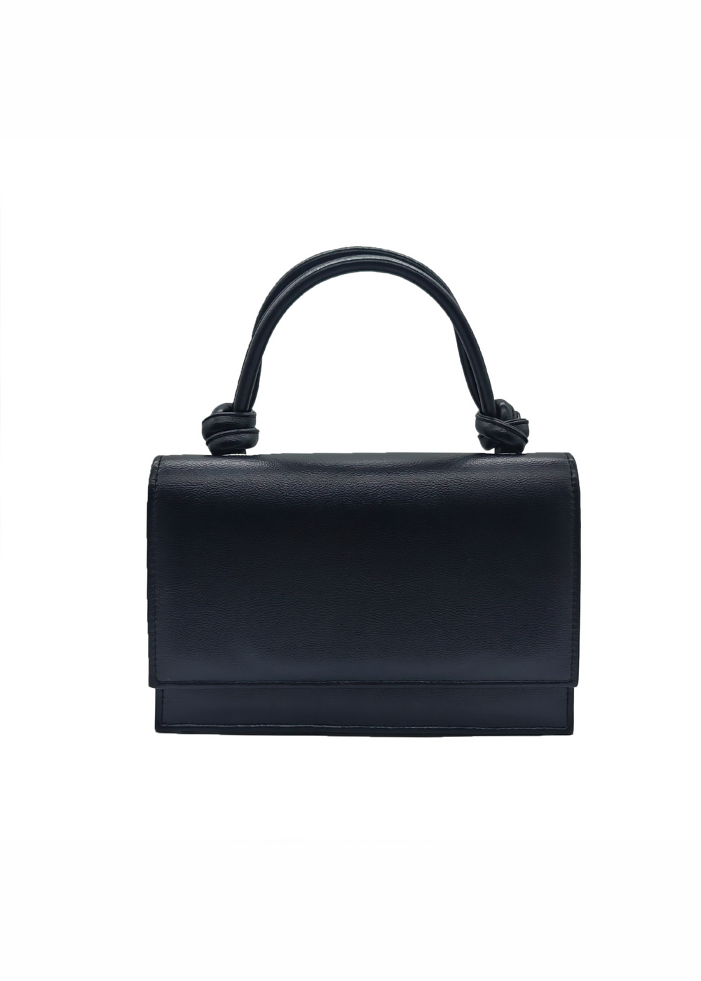 PEARL SMALL BAG WITH KNOTTED HANDLE DETAIL IN BLACK FAUX LEATHER