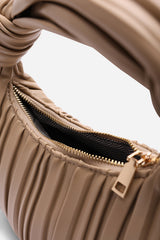 Glow Pleated Knot Handle Shoulder Bag With Gold Chain In Beige