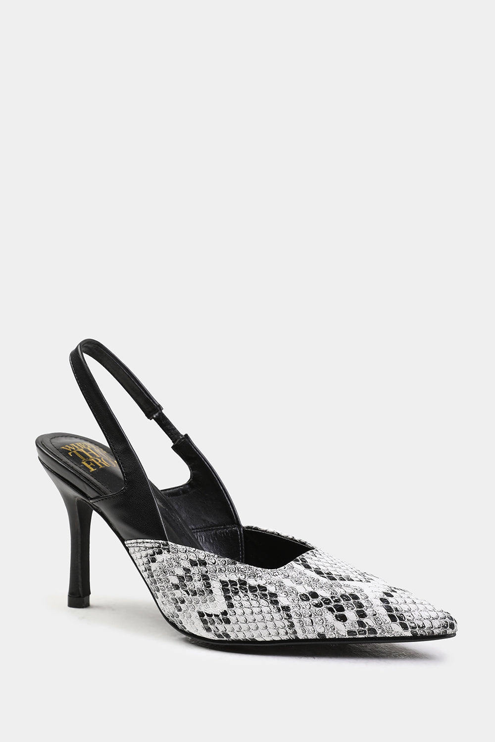 FIJI POINTED TOE SLINGBACK MID HEELS IN NATURAL SNAKE FAUX LEATHER