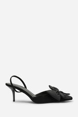 Plavira Black Suede Bow Detail Low Slingback Court Shoes