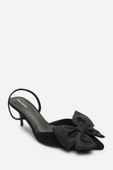 Plavira Black Suede Bow Detail Low Slingback Court Shoes