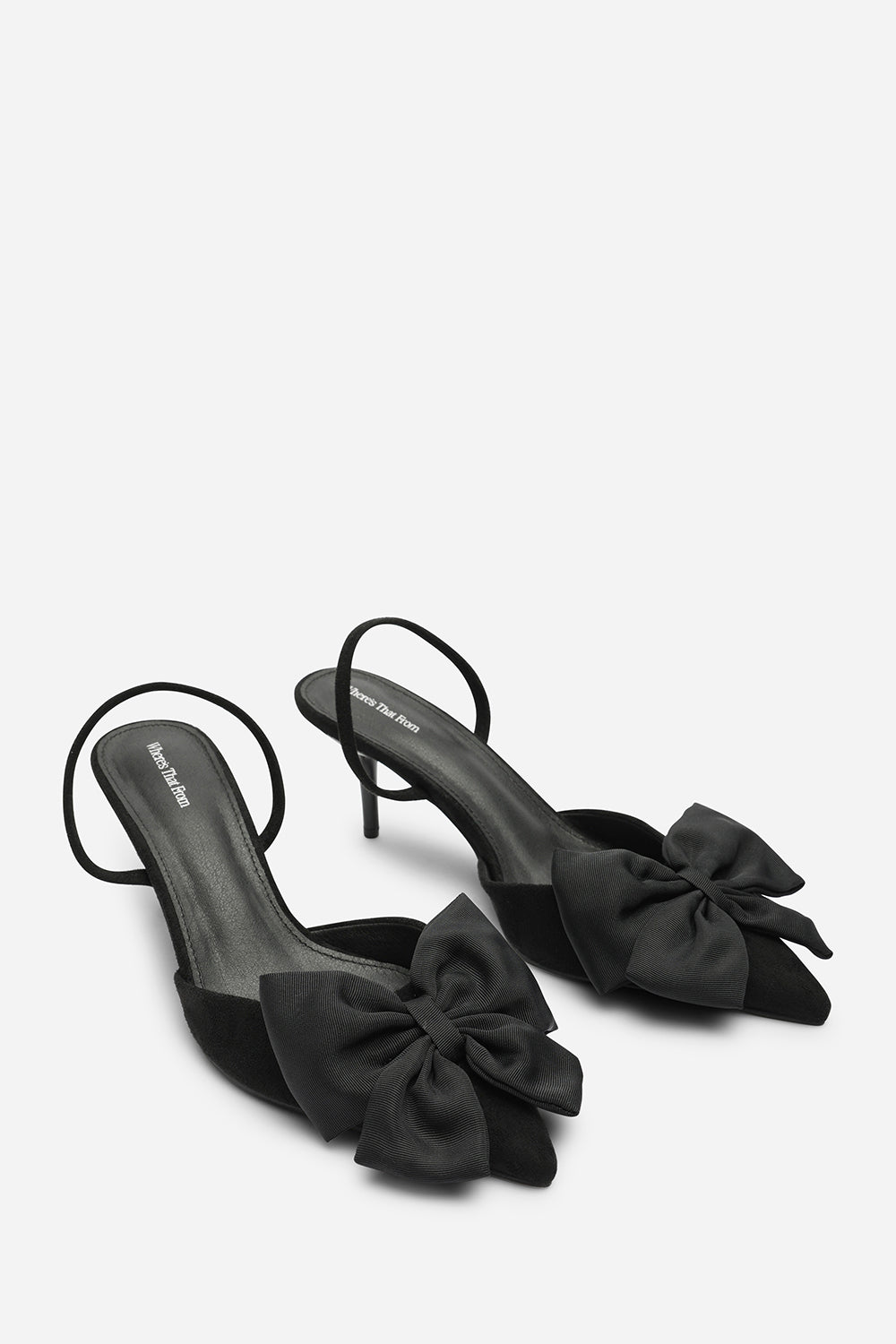 Plavira Black Suede Bow Detail Low Slingback Court Shoes