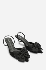 Plavira Black Suede Bow Detail Low Slingback Court Shoes