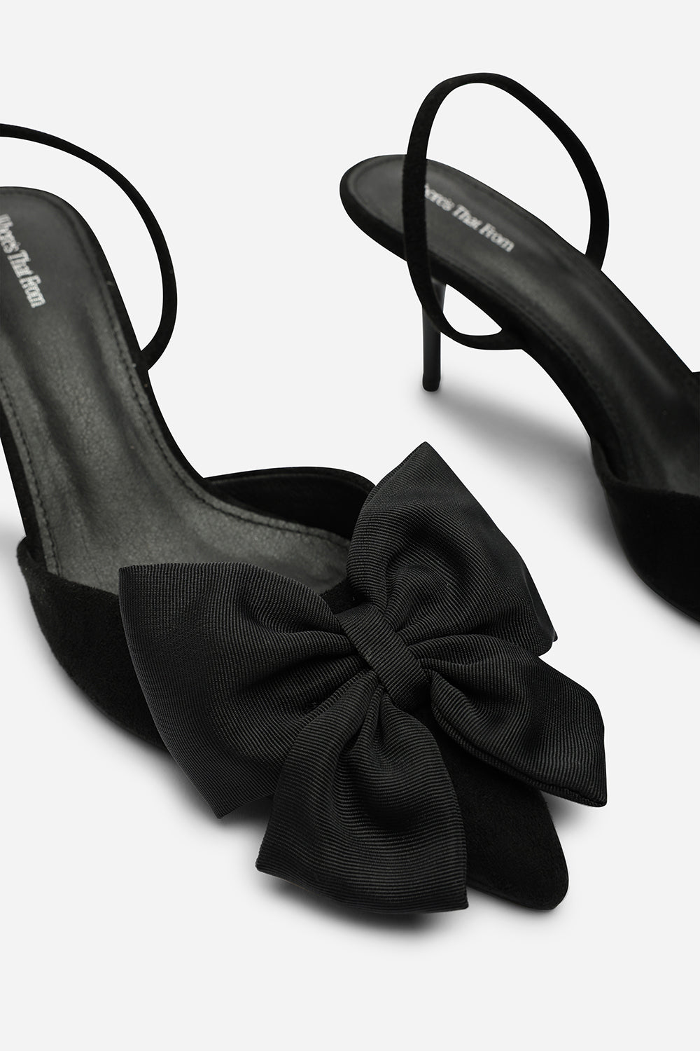 Plavira Black Suede Bow Detail Low Slingback Court Shoes
