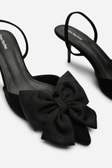 Plavira Black Suede Bow Detail Low Slingback Court Shoes