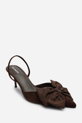 Plavira Dark Brown Suede Bow Detail Low Slingback Court Shoes