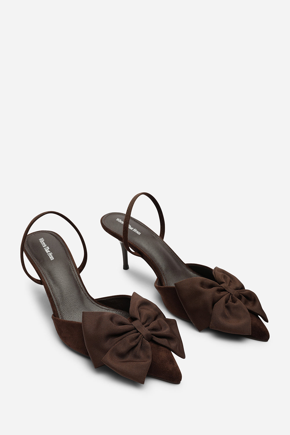 Plavira Dark Brown Suede Bow Detail Low Slingback Court Shoes