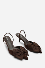 Plavira Dark Brown Suede Bow Detail Low Slingback Court Shoes