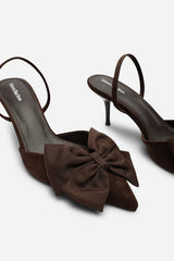 Plavira Dark Brown Suede Bow Detail Low Slingback Court Shoes