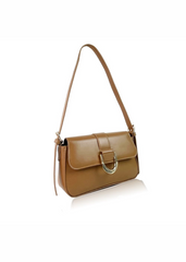 ALOE SHOULDER BAG WITH BUCKLE DETAIL IN TAN FAUX LEATHER