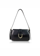 ALOE SHOULDER BAG WITH BUCKLE DETAIL IN BLACK FAUX LEATHER