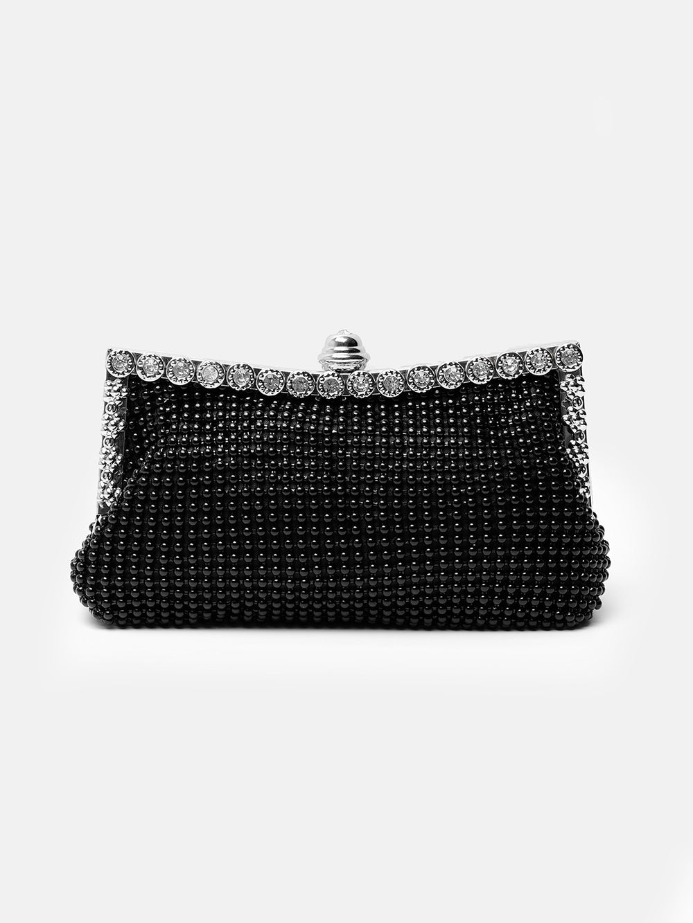 CAROLINE CRYSTAL EMBELLISHED EVENING CLUTCH BAG IN BLACK