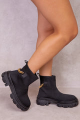 AYZEL CHUNKY BOOT WITH KNITTED SOCK & DRIP CHAIN IN BLACK