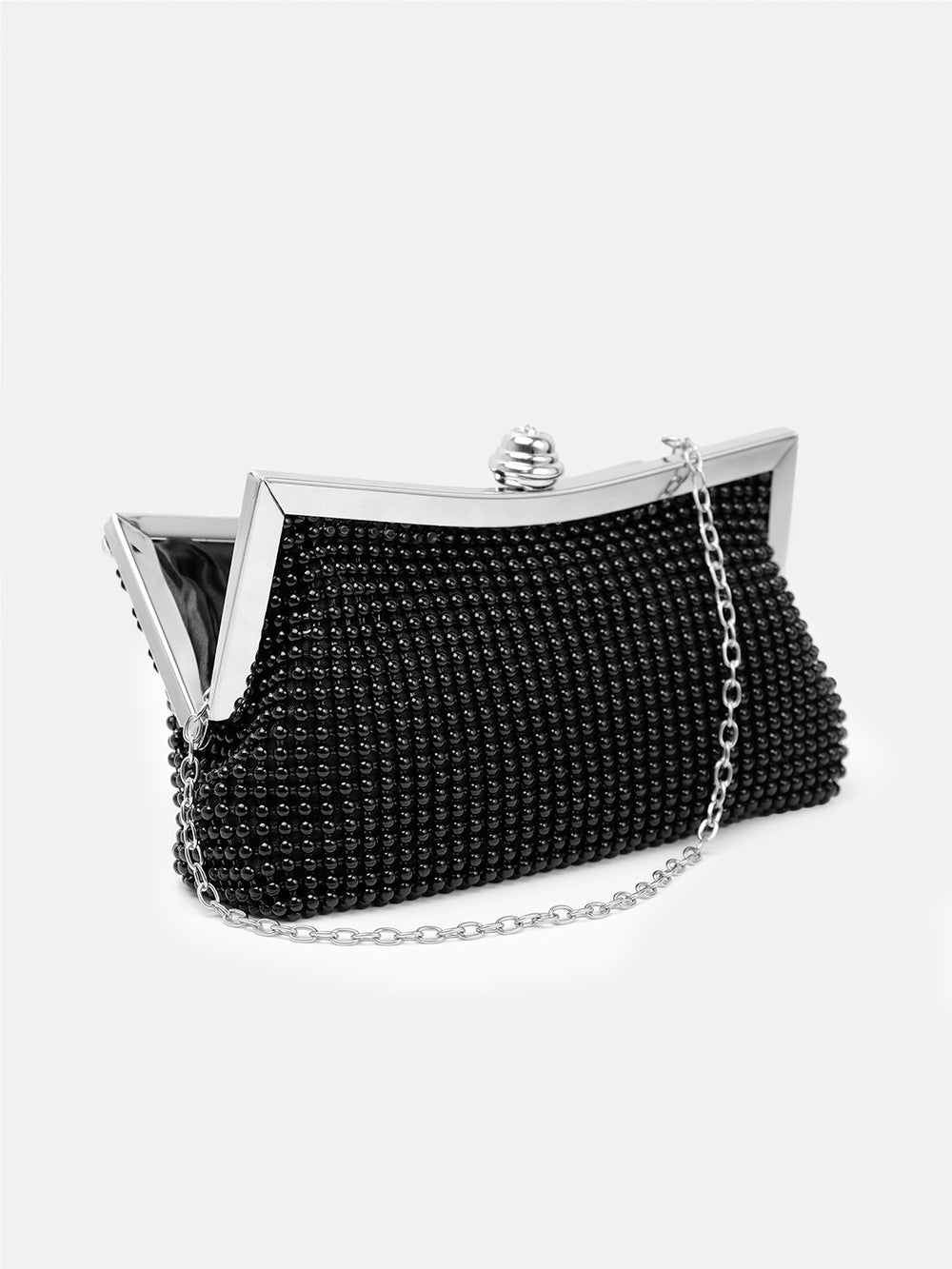 CAROLINE CRYSTAL EMBELLISHED EVENING CLUTCH BAG IN BLACK