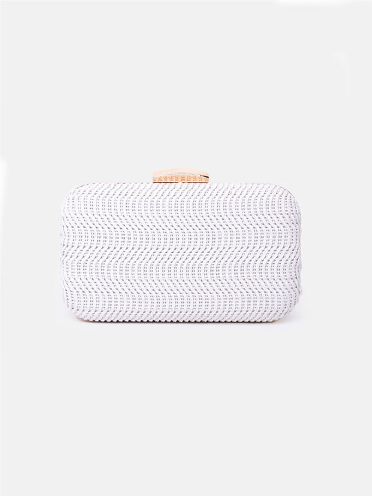 ALEXANDRA TEXTURED BOXY CLUTCH BAG IN WHITE
