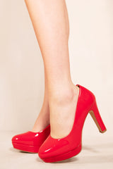 ALVINA PLATFORM BLOCK HIGH HEEL COURT PUMP IN ROUGE RED PATENT FAUX LEATHER