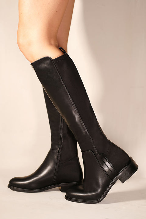 PARKER KNEE HIGH BOOTS WITH SIDE ZIP IN BLACK FAUX LEATHER