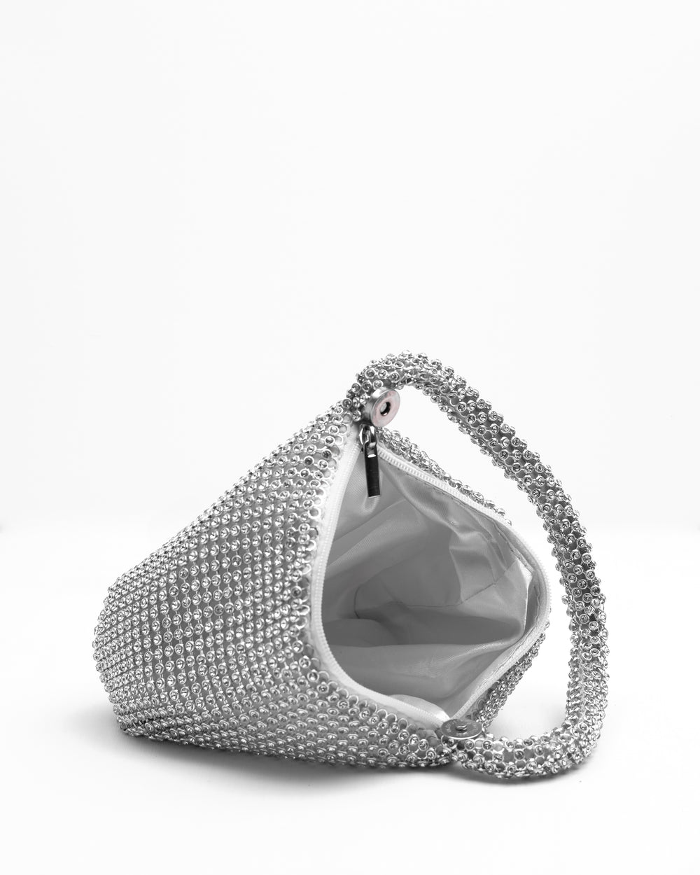 NICKI DIAMANTE MINI CHAINMAIL POUCH BAG IN SILVER