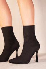 NELLOFER KNITTED HIGH HEEL ANKLE SOCK BOOTS WITH POINTED TOE IN BLACK