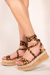 EVA TIE LEG FLATFORM ESPADRILLE SANDALS IN LEOPARD SUEDE