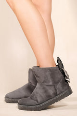 MAKAILA PLATFORM ANKLE BUNNY BOOTS WITH BOW GREY FAUX SUEDE