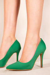 LEAH TOE PUMP HIGH HEEL IN JADE GREEN LYCRA