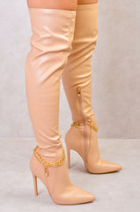 ALICE OVER THE KNEE HIGH HEEL BOOT IN NUDE FAUX LEATHER