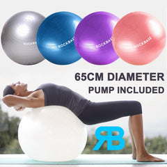 PURPLE 65CM ANTI BURST YOGA SWISS BALL WITH PUMP