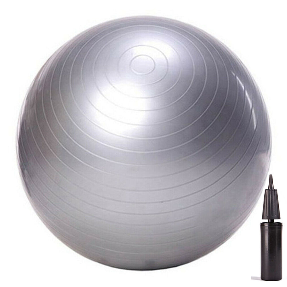 SILVER 65CM ANTI BURST YOGA SWISS BALL WITH PUMP