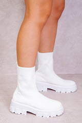 CHELSEA CHUNKY BOOT WITH KNITTED SOCK IN WHITE