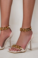 REESE HIGH HEEL WITH CHUNKY CHAIN STRAPS IN IVORY CREAM FAUX LEATHER