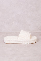 VESPA TERRY TOWEL FABRIC FLATFORM SLIDER IN IVORY CREAM
