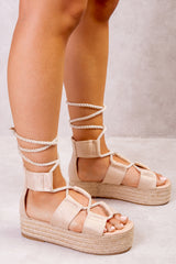 PEYTON ROPE LACE UP FLATFORMS WITH CHUNKY STRAPS IN IVORY CREAM SUEDE