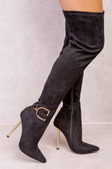 ALORA OVER THE KNEE HIGH HEEL BOOTS IN BLACK SUEDE