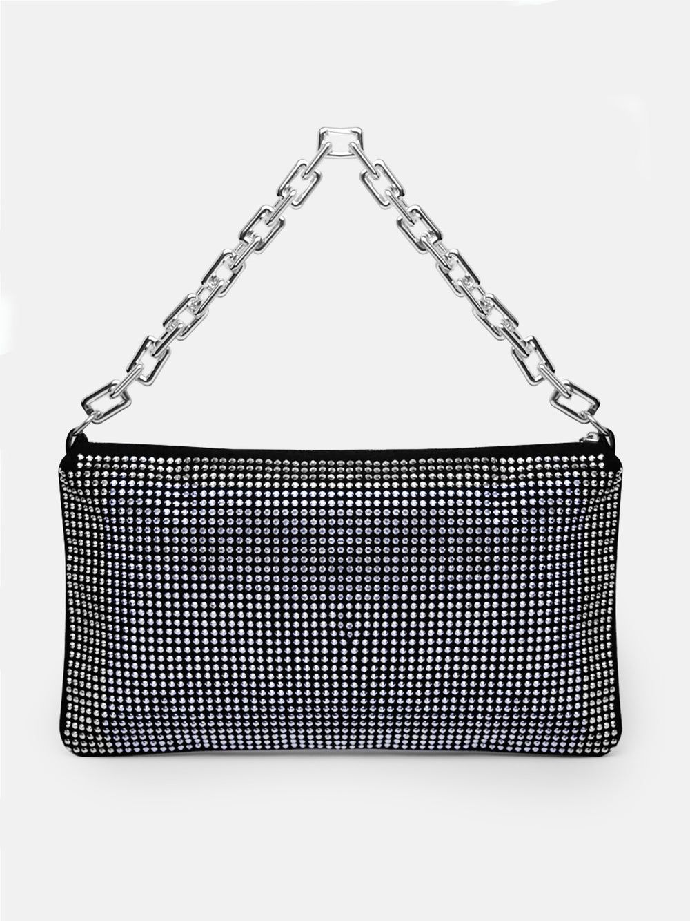 AMARA DIAMANTE CRYSTAL CHAIN SHOULDER BAG IN SILVER