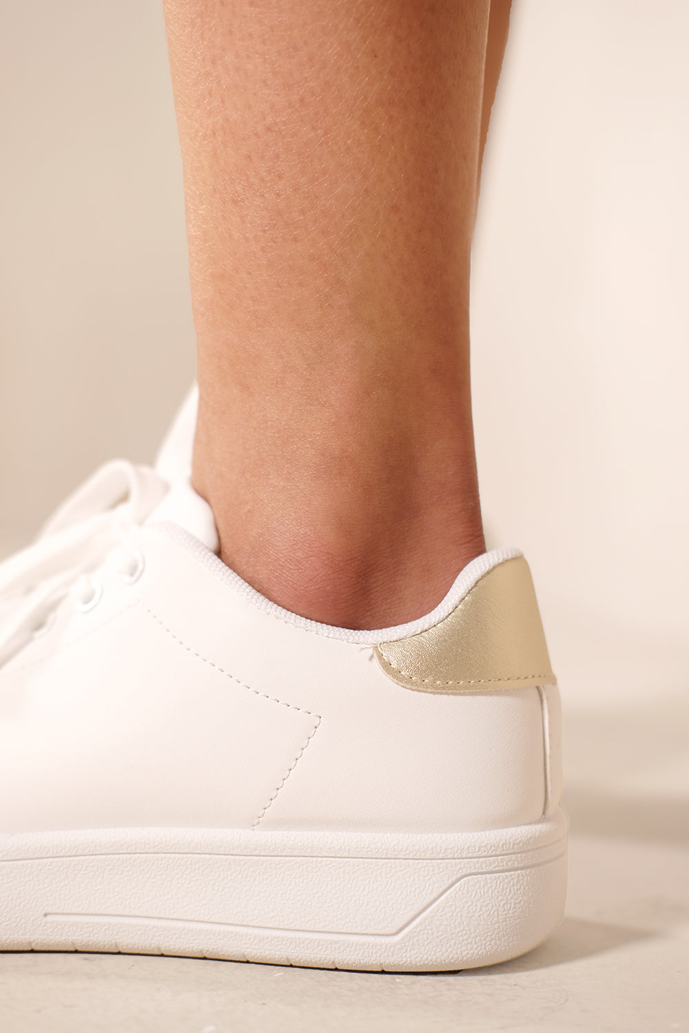 SERENITY CHUNKY SOLE LACE UP TRAINERS IN WHITE GOLD FAUX LEATHER