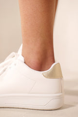 SERENITY CHUNKY SOLE LACE UP TRAINERS IN WHITE GOLD FAUX LEATHER