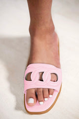 AMARIS SLIDE ON FLAT SANDALS IN BLUSH PINK FAUX LEATHER