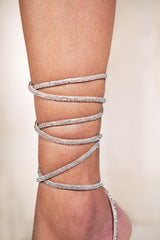 OPHELIA DIAMANTE STRAP LACE UP TIE LEG HIGH HEELS IN CHAMPAGNE GOLD SILK