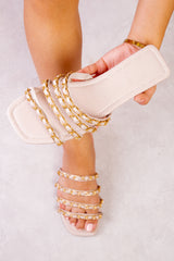 MEDUSA FOUR BRAIDED CHAIN DETAIL FLAT SANDALS IN NUDE FAUX LEATHER