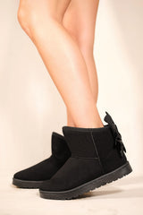 MAKAILA PLATFORM ANKLE BUNNY BOOTS WITH BOW BLACK FAUX SUEDE